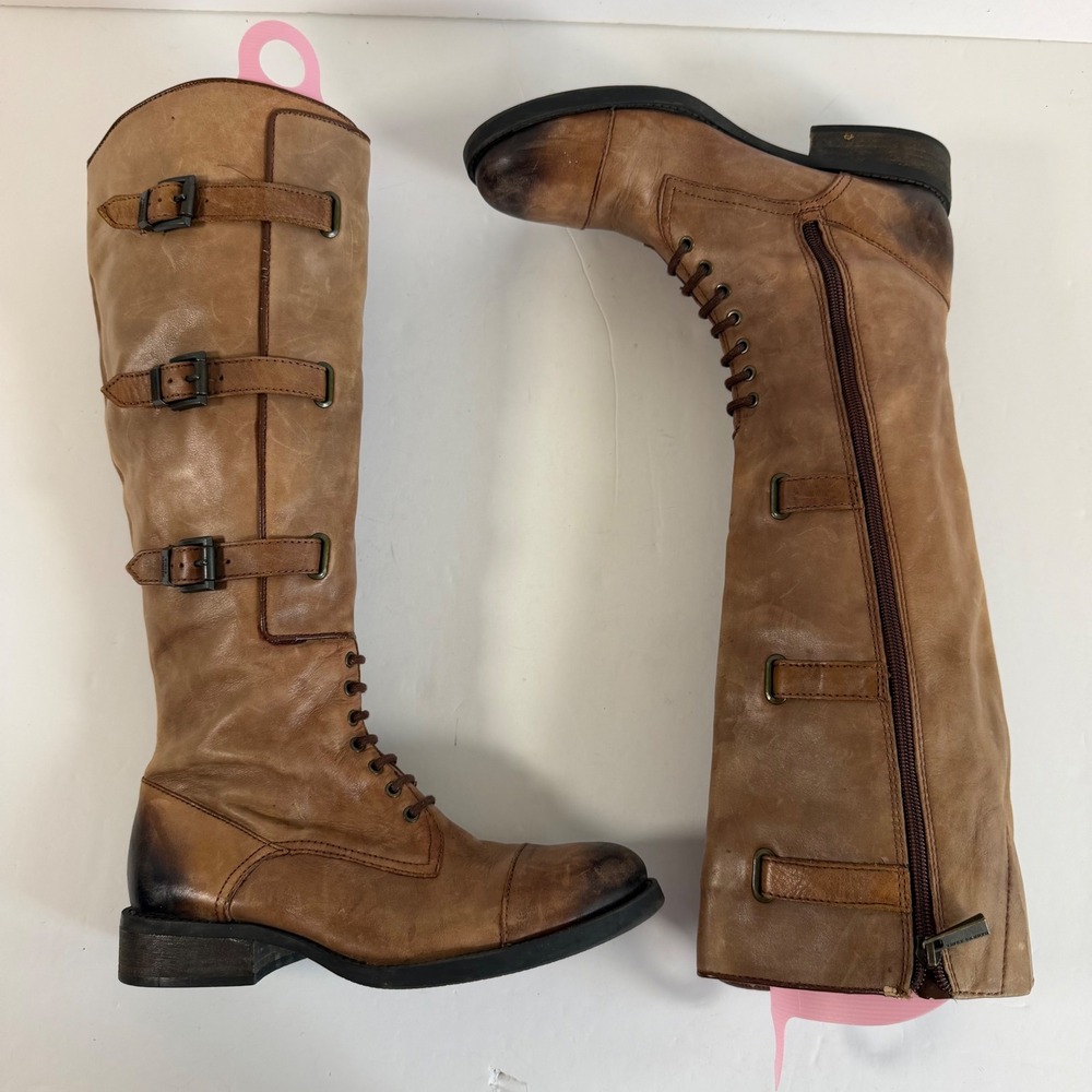 Vince Camuto Tall Boots 8 Brown Leather Buckle Steampunk Cosplay Renaissance